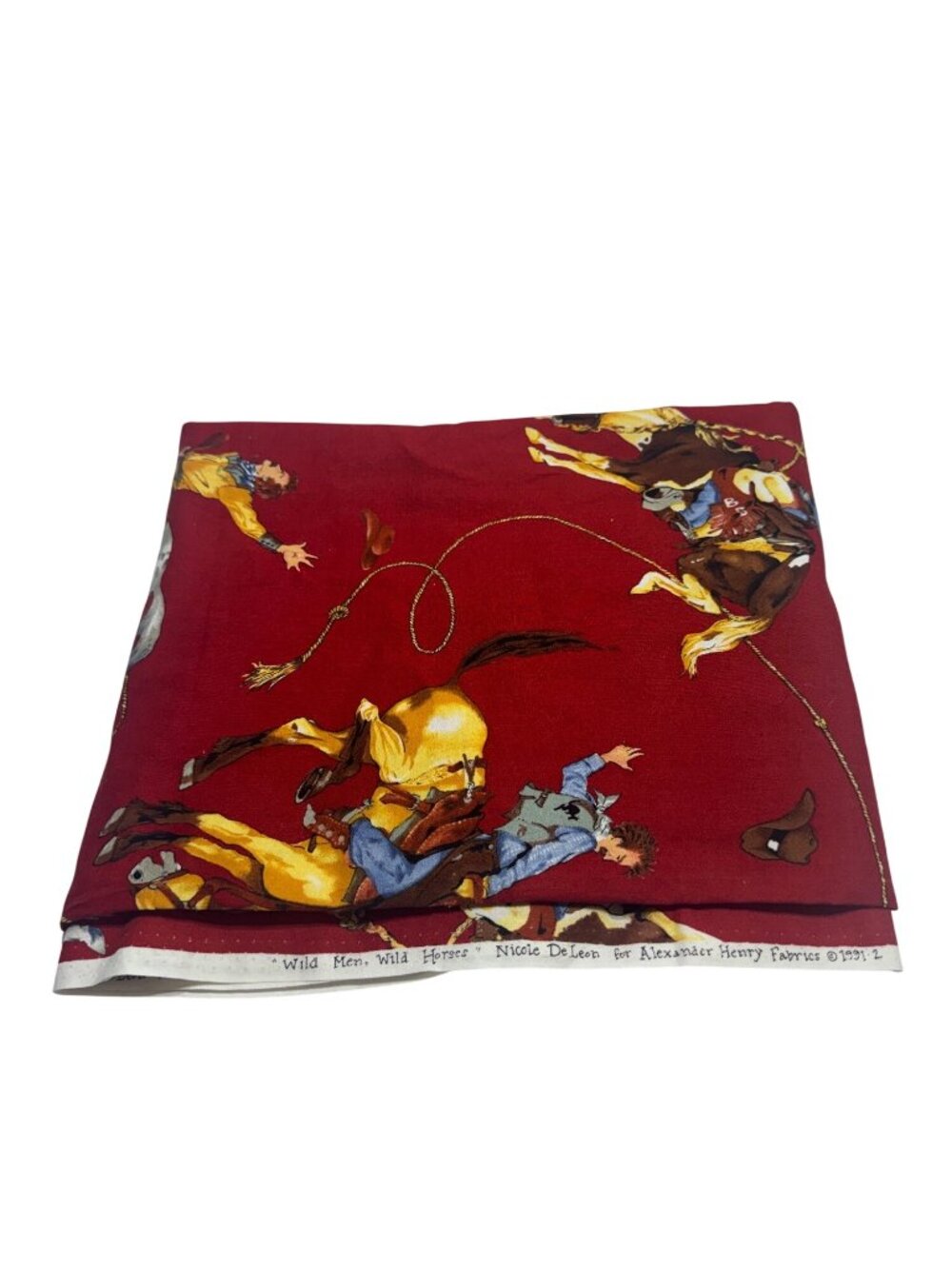 Wild Men Wild Horses Fabric By Nicole DeLeon Alexander Henry 1991 Cotton 1.5 yds